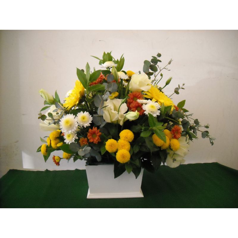GERBERAS MABLE Y LISIANTHUS EN BASE DE MADERA