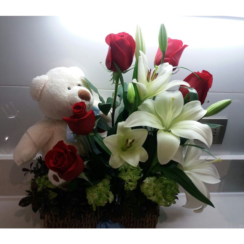 LILIUM ALSTROEMELIA ROSAS Y OSO 