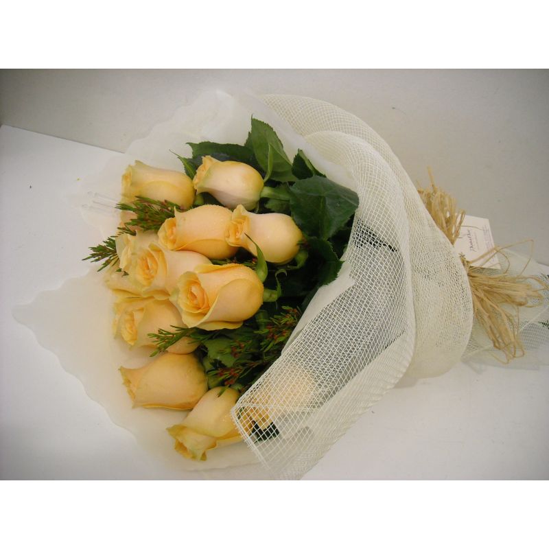 12 ROSAS EN MALLA CREMA