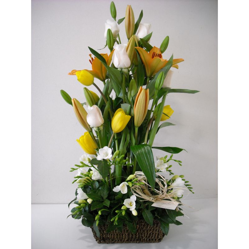 TULIPAN LILIUM ROSA Y FOLLAJE 