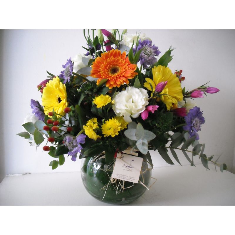 GERBERAS, MABLE, EUCALIPTOS HIPERICUM 